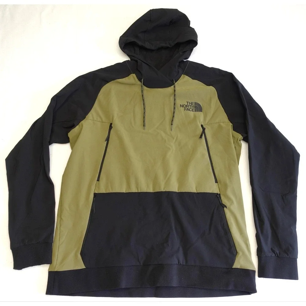 The North Face Hoodie Mens XL Green Black Fleece Pullover Softshell Zip Pockets